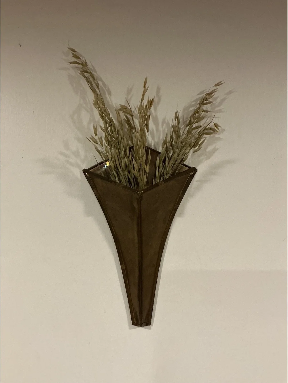 Vintage Brass Geometric Wall Pocket Vase Art Deco